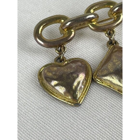 Vintage 80s Large Gold Tone Geometric Heart Square Circle Brooch Pin Statement - Picture 3 of 8